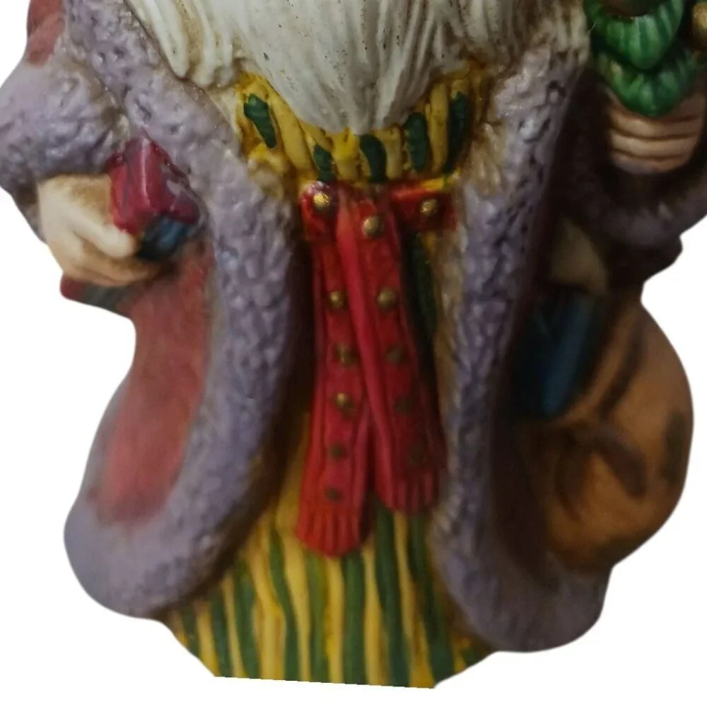 Woodland Vtg  Ceramic Santa Claus Figurine With Gift Bag & Tree